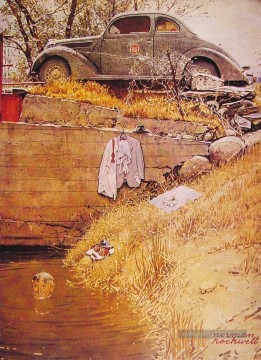 Norman Rockwell Painting - the swimming hole 1945 Norman Rockwell